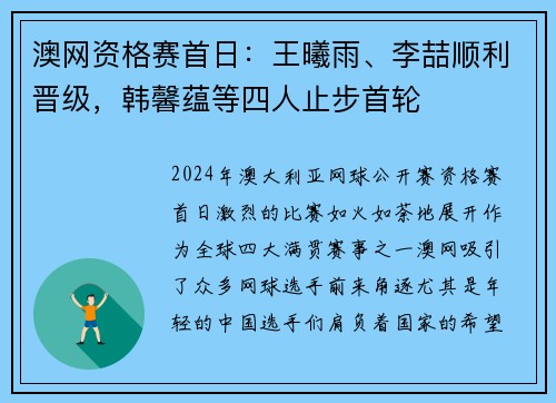 澳网资格赛首日：王曦雨、李喆顺利晋级，韩馨蕴等四人止步首轮