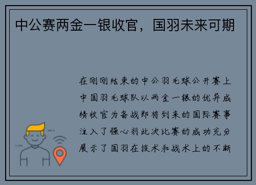 中公赛两金一银收官，国羽未来可期