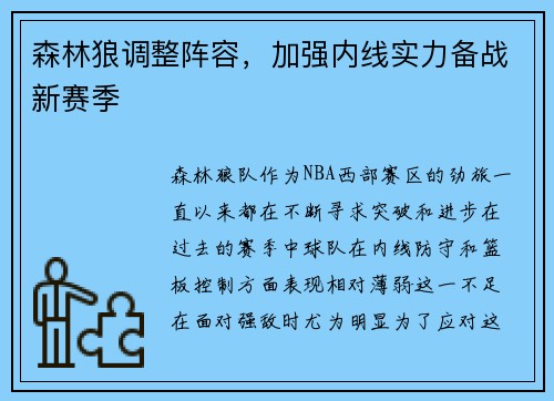 森林狼调整阵容，加强内线实力备战新赛季