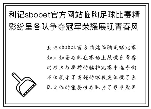 利记sbobet官方网站临朐足球比赛精彩纷呈各队争夺冠军荣耀展现青春风采